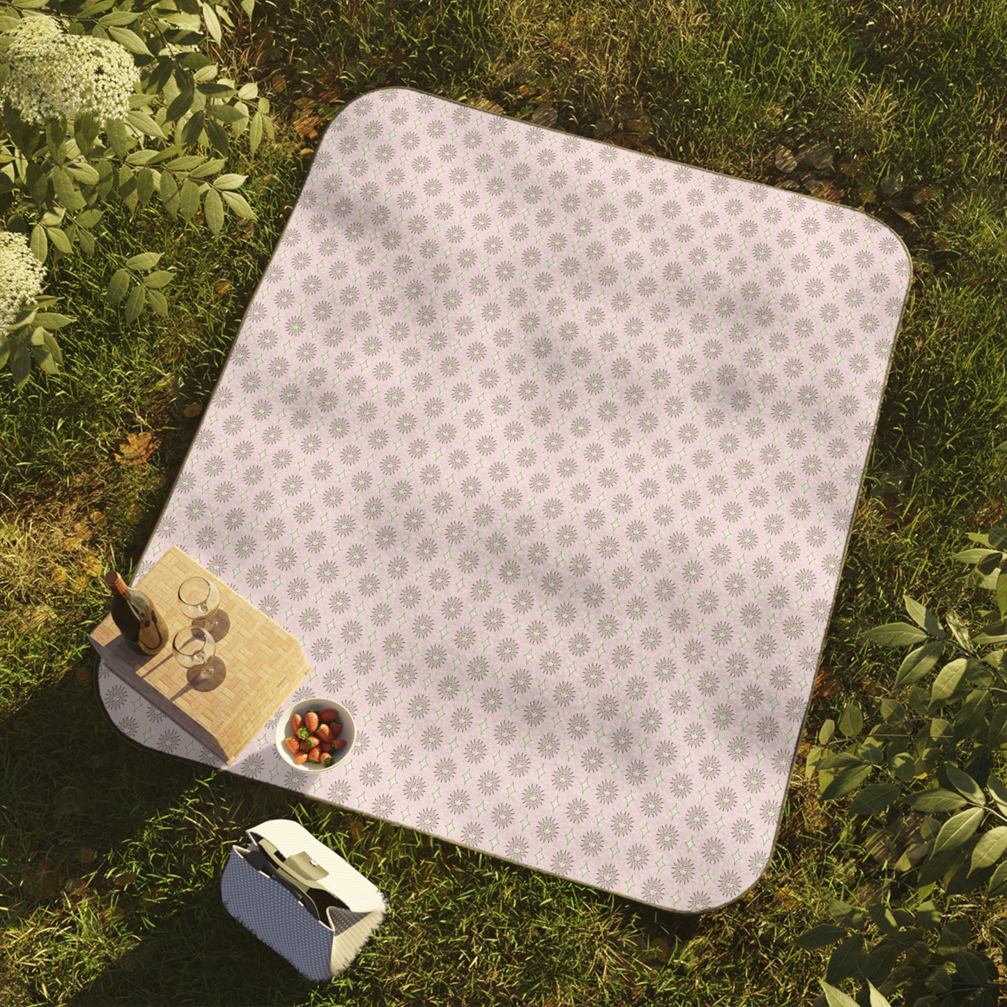 Pink Mornings Star-crossed Bodies Picnic Blanket, 61" × 51"