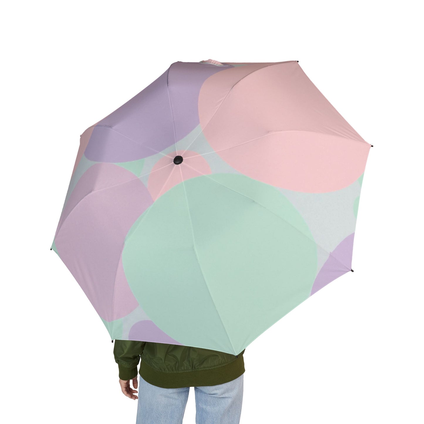 Pastel Peach and Soft Green Patches Foldable Umbrella - Compact & Chic