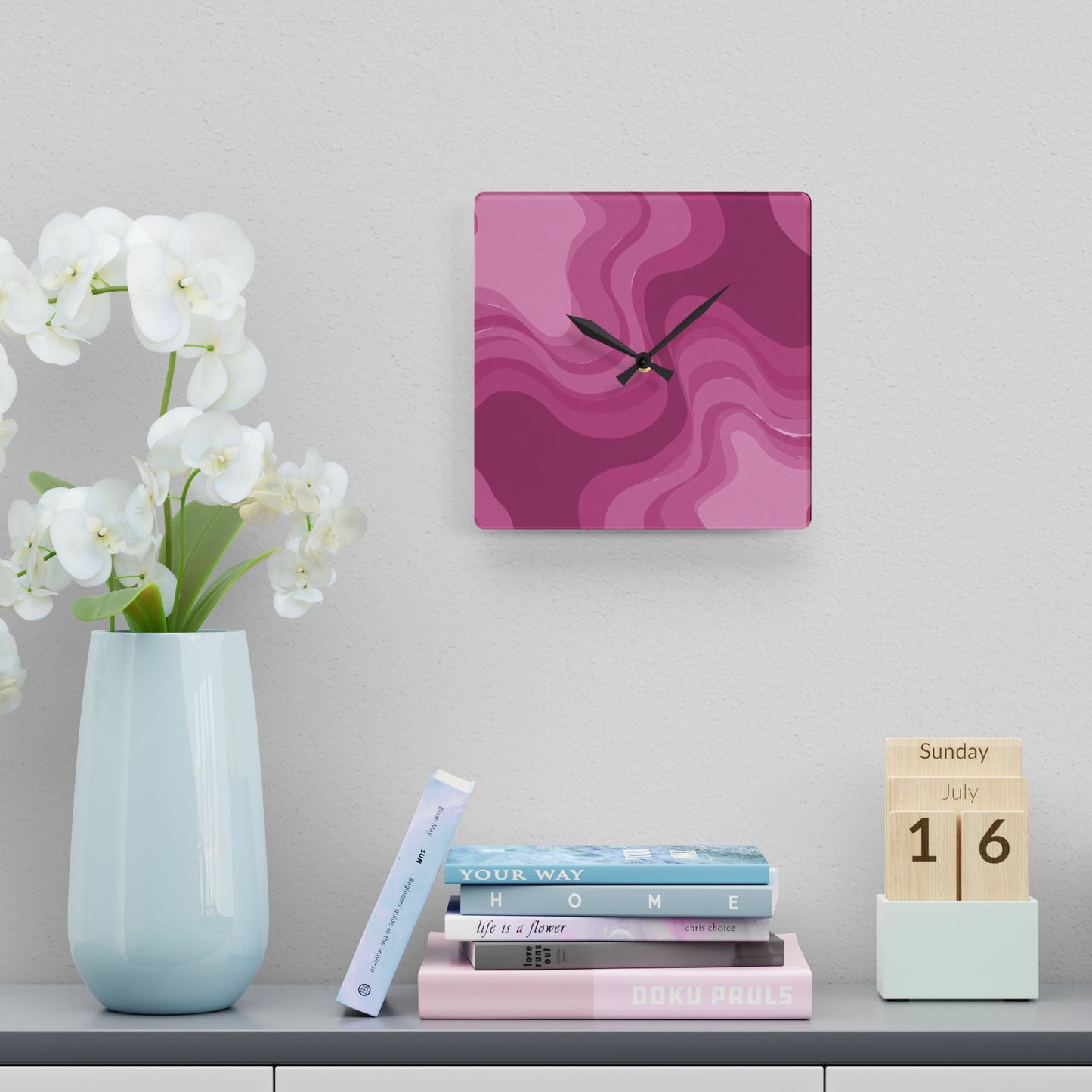 PInky Mauve Wavey 10.75" x 10.75" Round or Square Acrylic Wall Clock