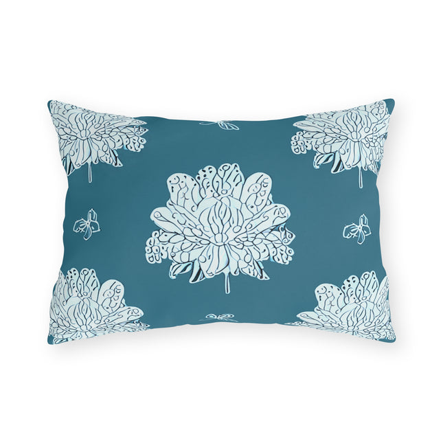 Tif Green White Floral Butterflies 20" x 14" Outdoor Pillow