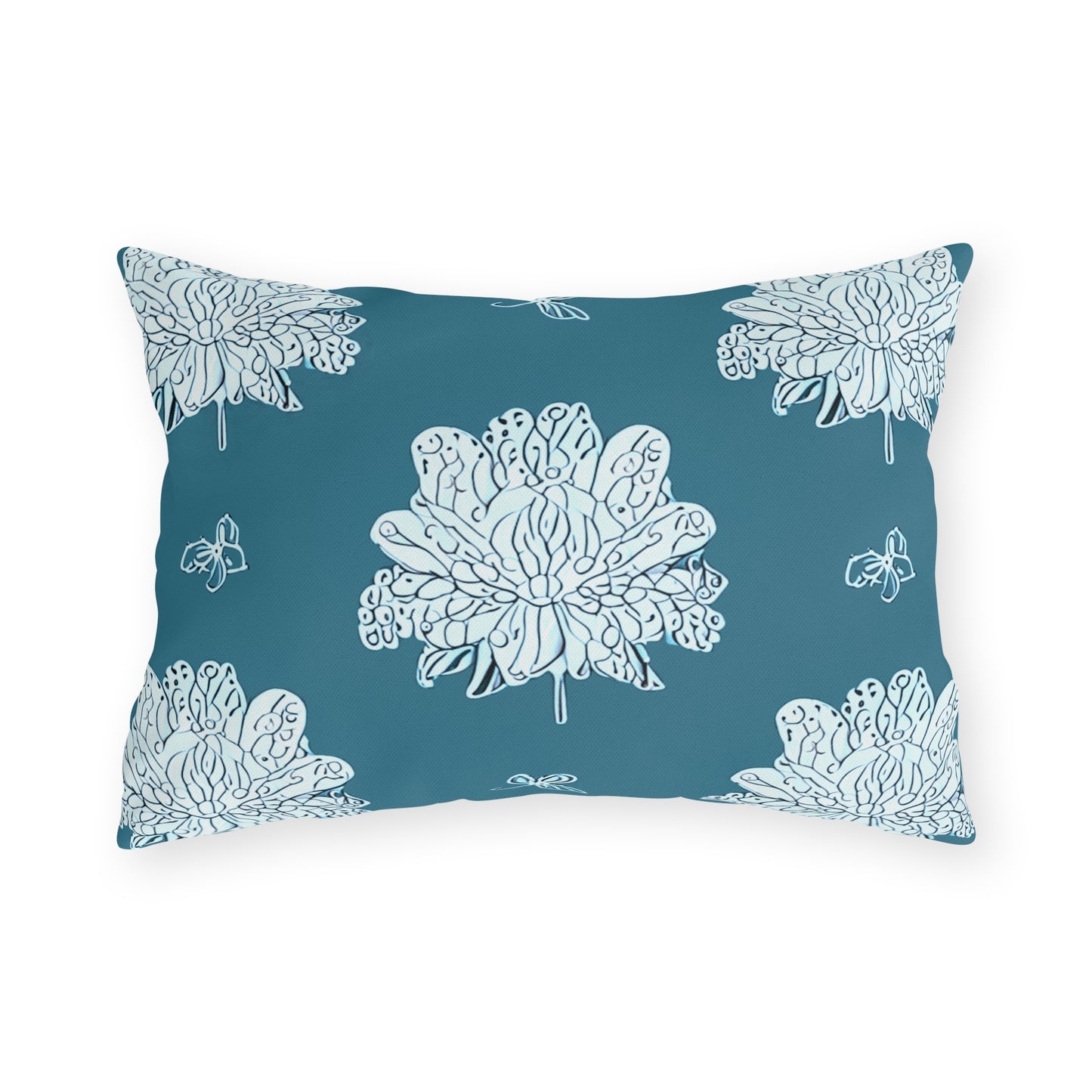 Tif Green White Floral Butterflies 20" x 14" Outdoor Pillow