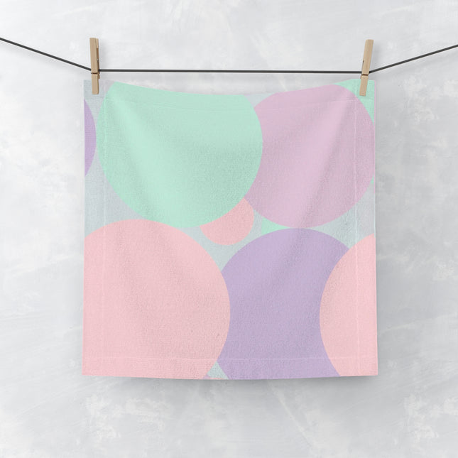 Pastel Peach and Soft Green Patches Face Towel, 13" x 13"