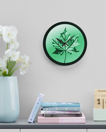 Mint Green Maple Leaf Acrylic Wall Clock, Round or Square, 10.75" x 10.75"