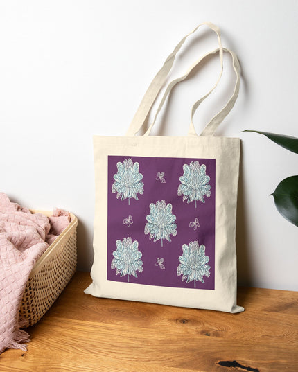 Blue Floral Butterflies Cotton Canvas Tote Bag