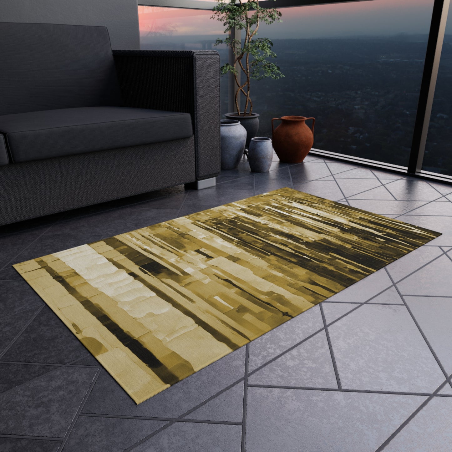 Striped Light Brown 36" x 60" Outdoor Rug