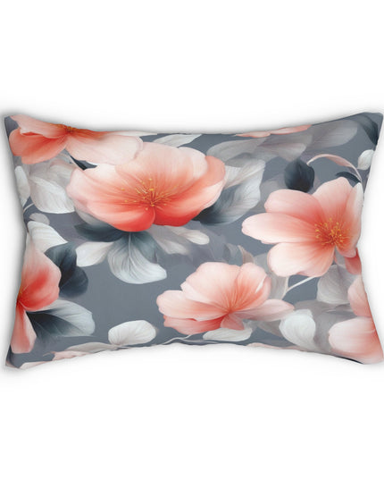 Red Blossom Floral Bunch Spun Polyester Lumbar Pillow, 20" x 14"