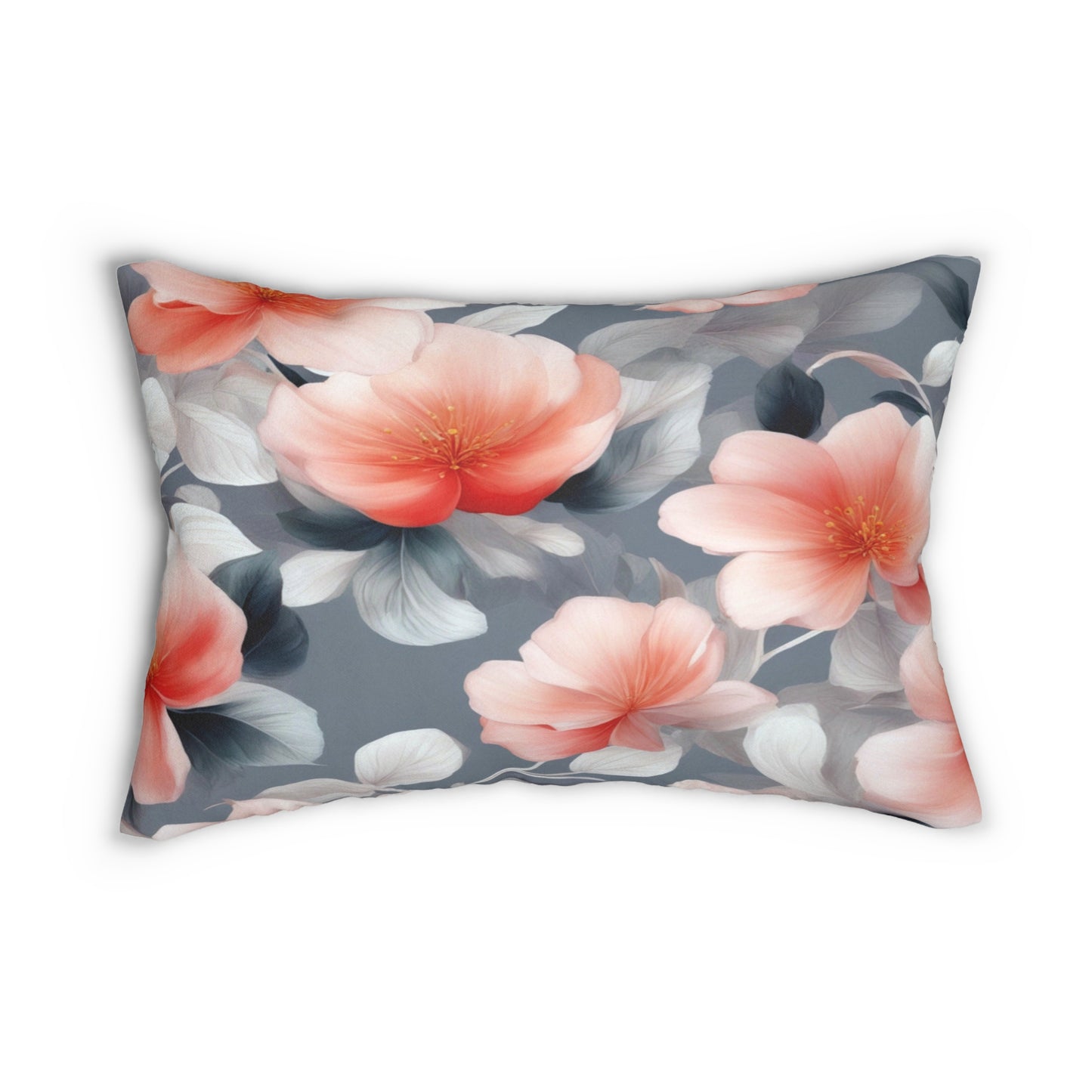 Red Blossom Floral Bunch Spun Polyester Lumbar Pillow, 20" x 14"