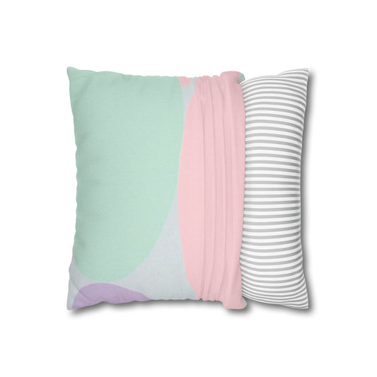 Pastel Peach and Soft Green Patches Spun Polyester Square Pillowcase, 14" x 14"