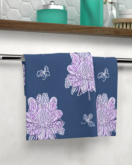 Purple White Floral Butterflies Face Towel, 13" x 13"