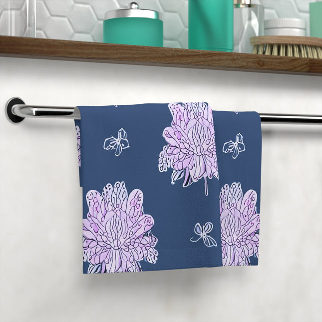 Purple White Floral Butterflies Face Towel, 13" x 13"