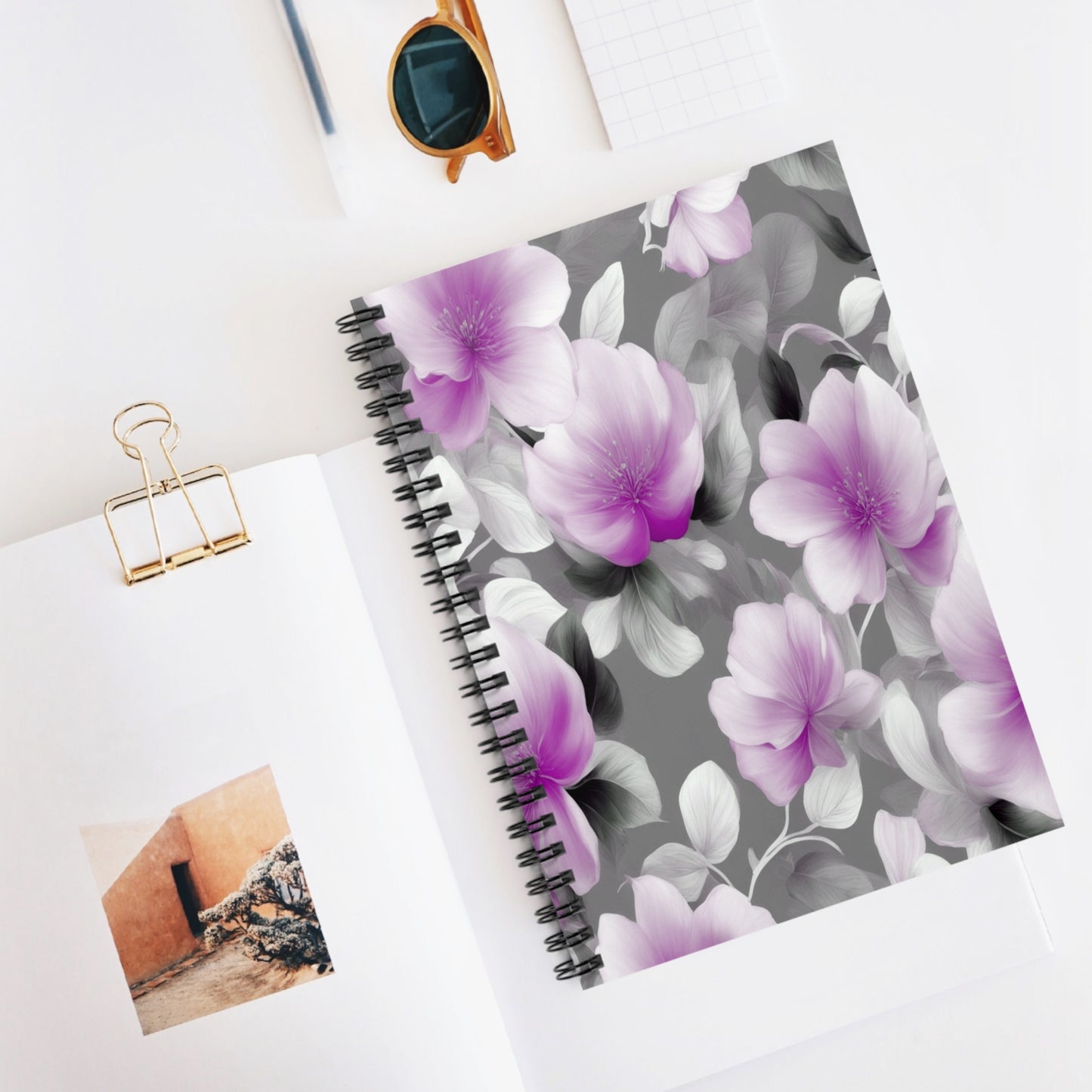 Purple Blossom Floral Bunch Spiral Notebook - Ruled Line, 6" x 8", 118 pages
