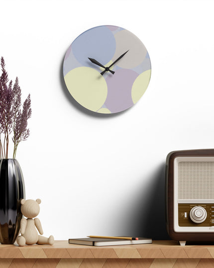 Pastel Soft Blue and Soft White Patches Acrylic Wall Clock, Round or Square, 10.75" x 10.75"