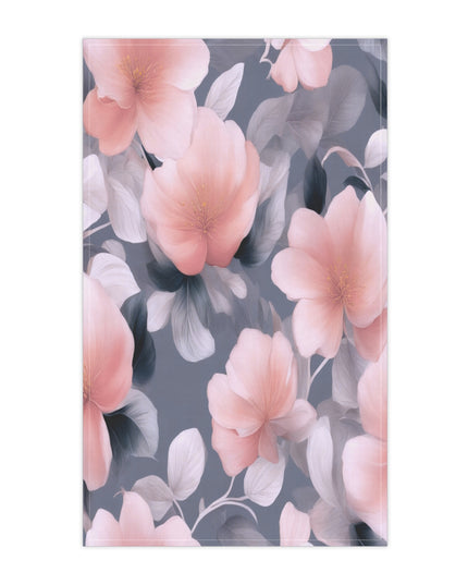 Peach and Blue Gray Floral Bunch Tea Towels (cotton, poly), 18" x "30
