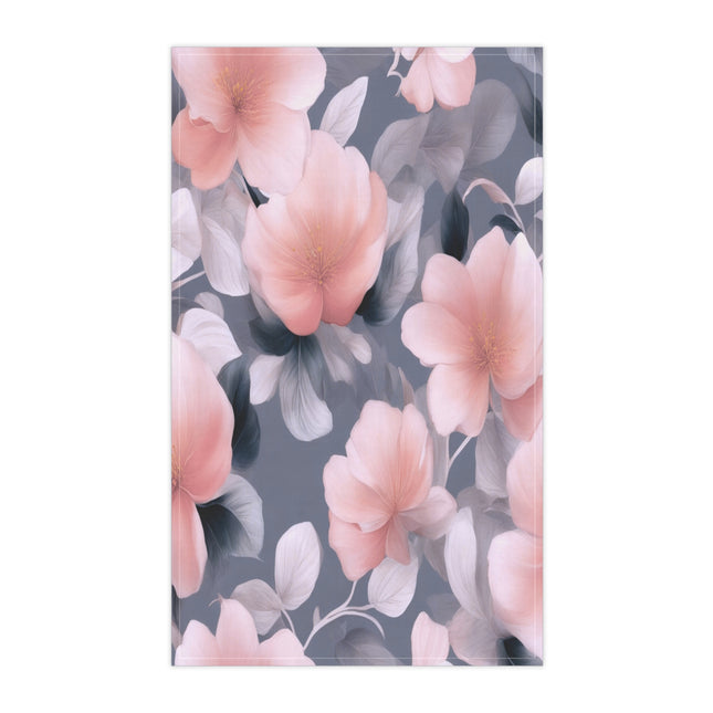 Peach and Blue Gray Floral Bunch Tea Towels (cotton, poly), 18" x "30