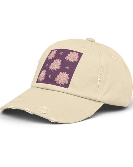 Pink Floral Butterflies Unisex Distressed Cap