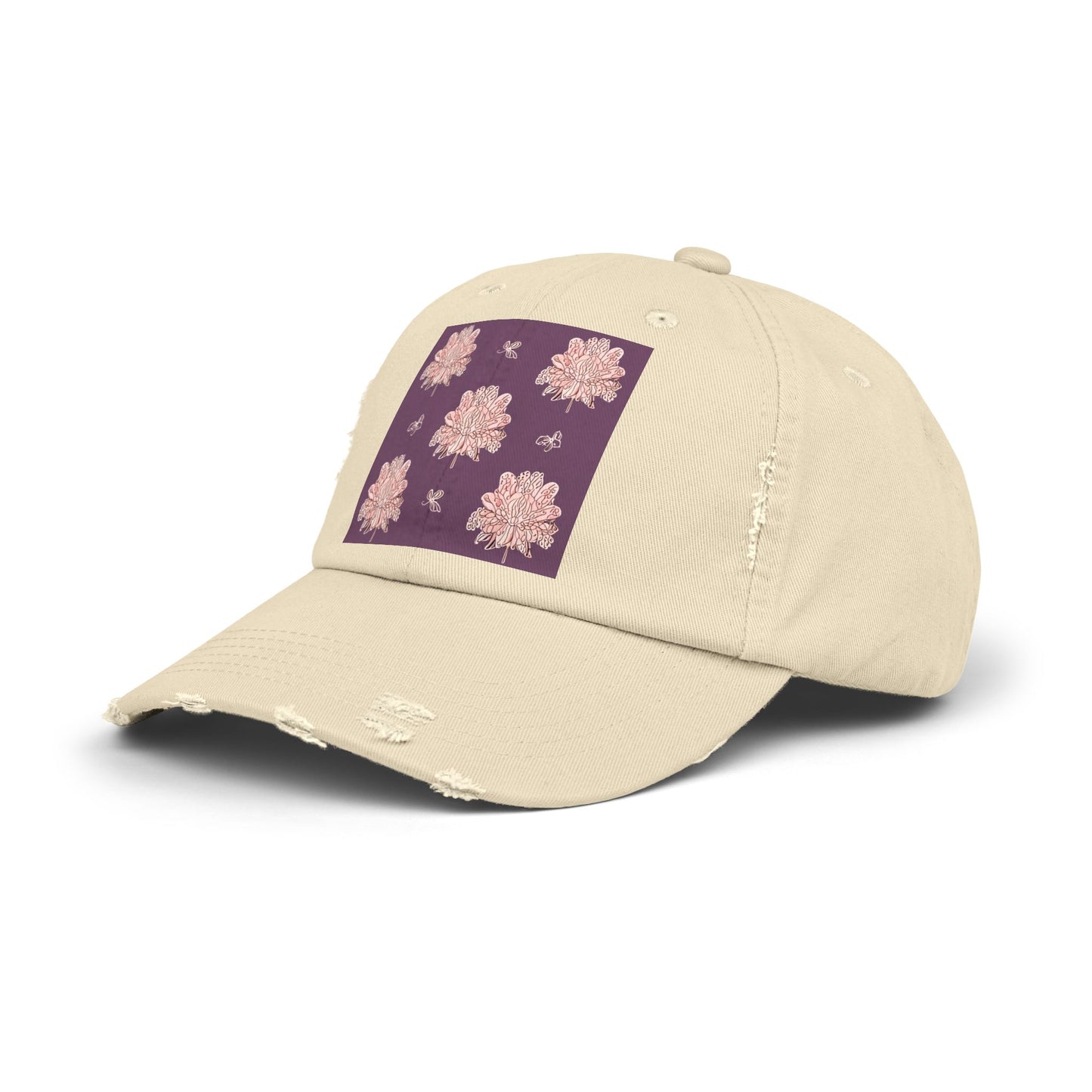 Pink Floral Butterflies Unisex Distressed Cap