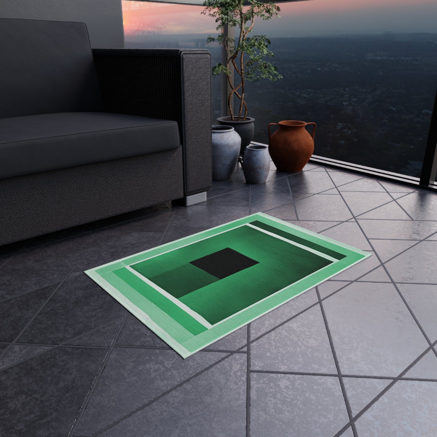 Mint Shadow Outdoor Rug, 24" x 36"