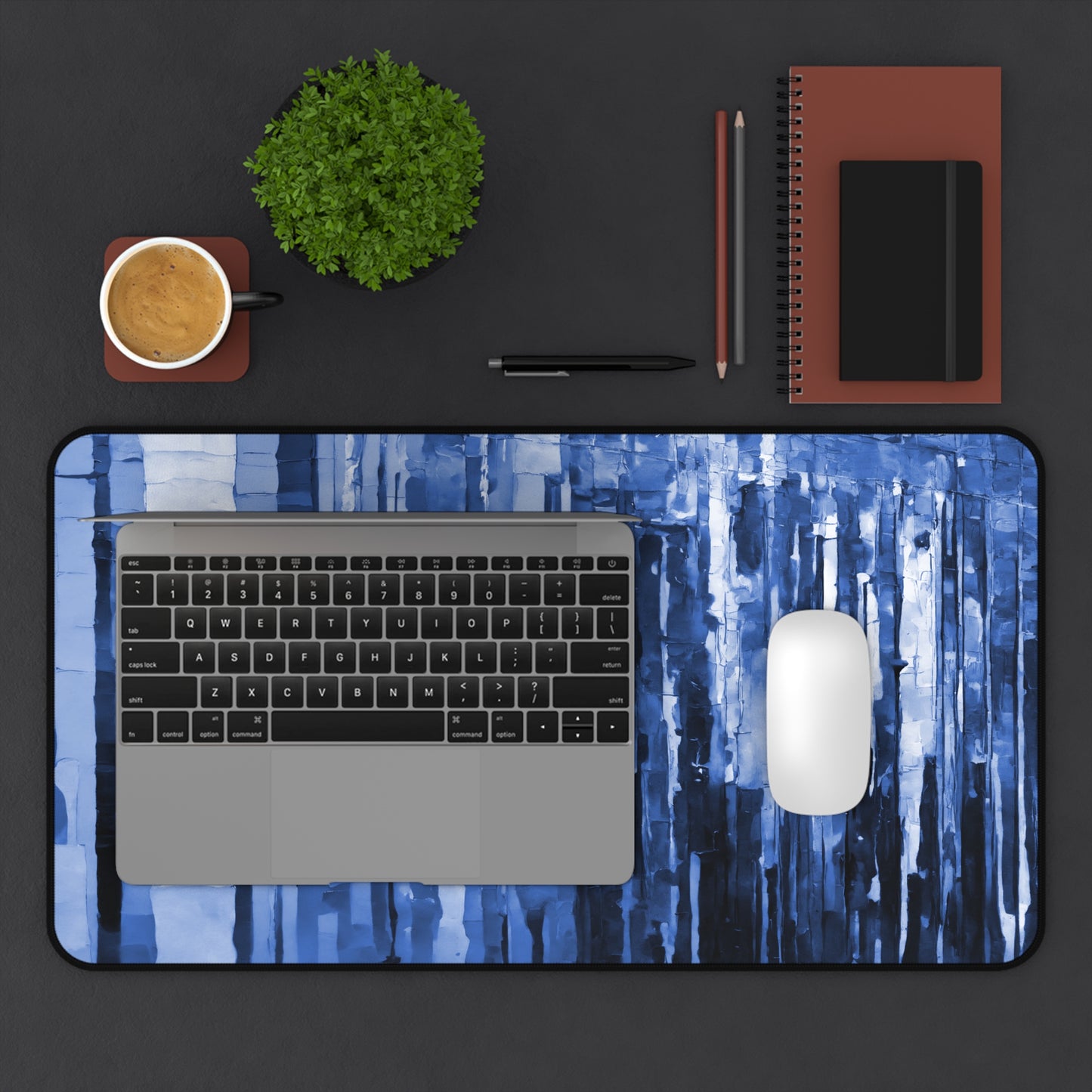 Striped Deep Blue 12" x 22" Desk Mat