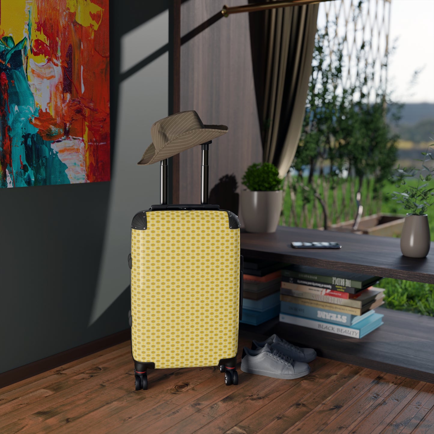 Lemongrass Star-crossed Bodies Small Suitcase with built in lock, 4 double-wheels, telescopic handle, and ABS back hard-shell