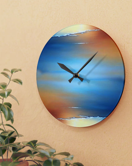 Blue Sea Red Orange Fog Acrylic Wall Clock, Round or Square, 10.75" x 10.75"
