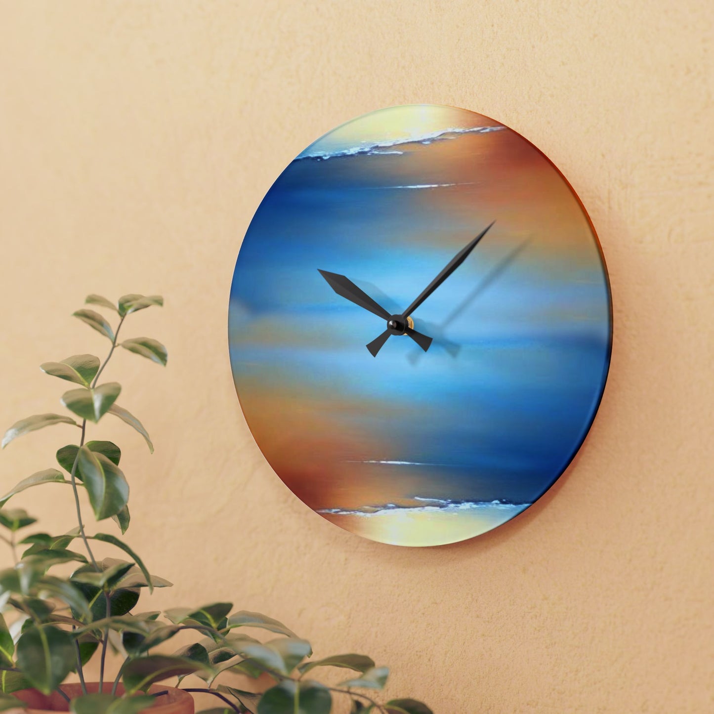 Blue Sea Red Orange Fog Acrylic Wall Clock, Round or Square, 10.75" x 10.75"