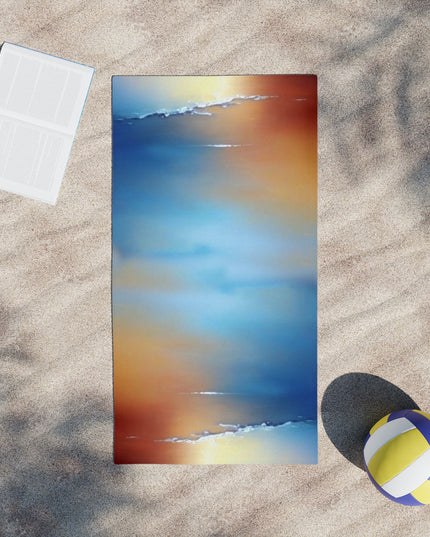 Blue Sea Red Orange Fog Beach Towel, 24" x 44"