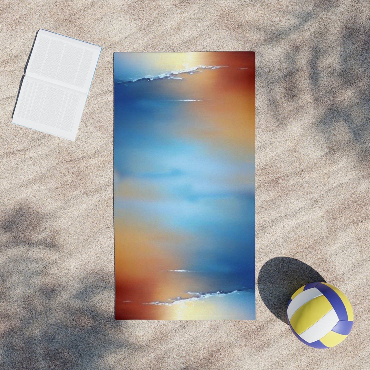 Blue Sea Red Orange Fog Beach Towel, 24" x 44"