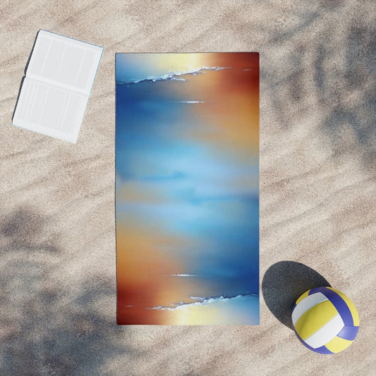Blue Sea Red Orange Fog Beach Towel, 24" x 44"