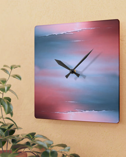 Gray Sea Pink Fog Acrylic Wall Clock, Round or Square, 10.75" x 10.75"