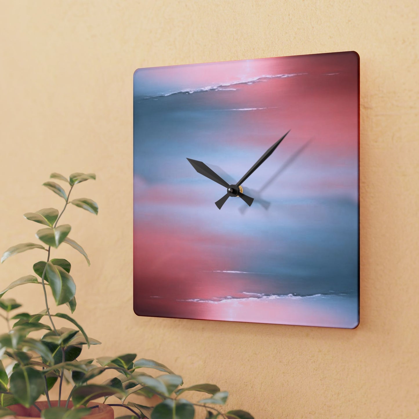 Gray Sea Pink Fog Acrylic Wall Clock, Round or Square, 10.75" x 10.75"