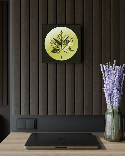 Lemon Maple Leaf Acrylic Wall Clock, Round or Square, 10.75" x 10.75"