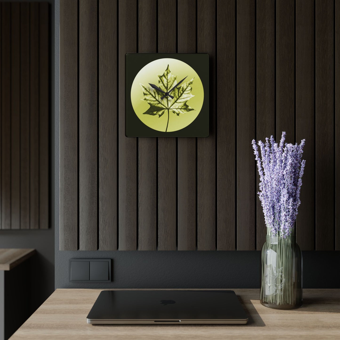 Lemon Maple Leaf Acrylic Wall Clock, Round or Square, 10.75" x 10.75"