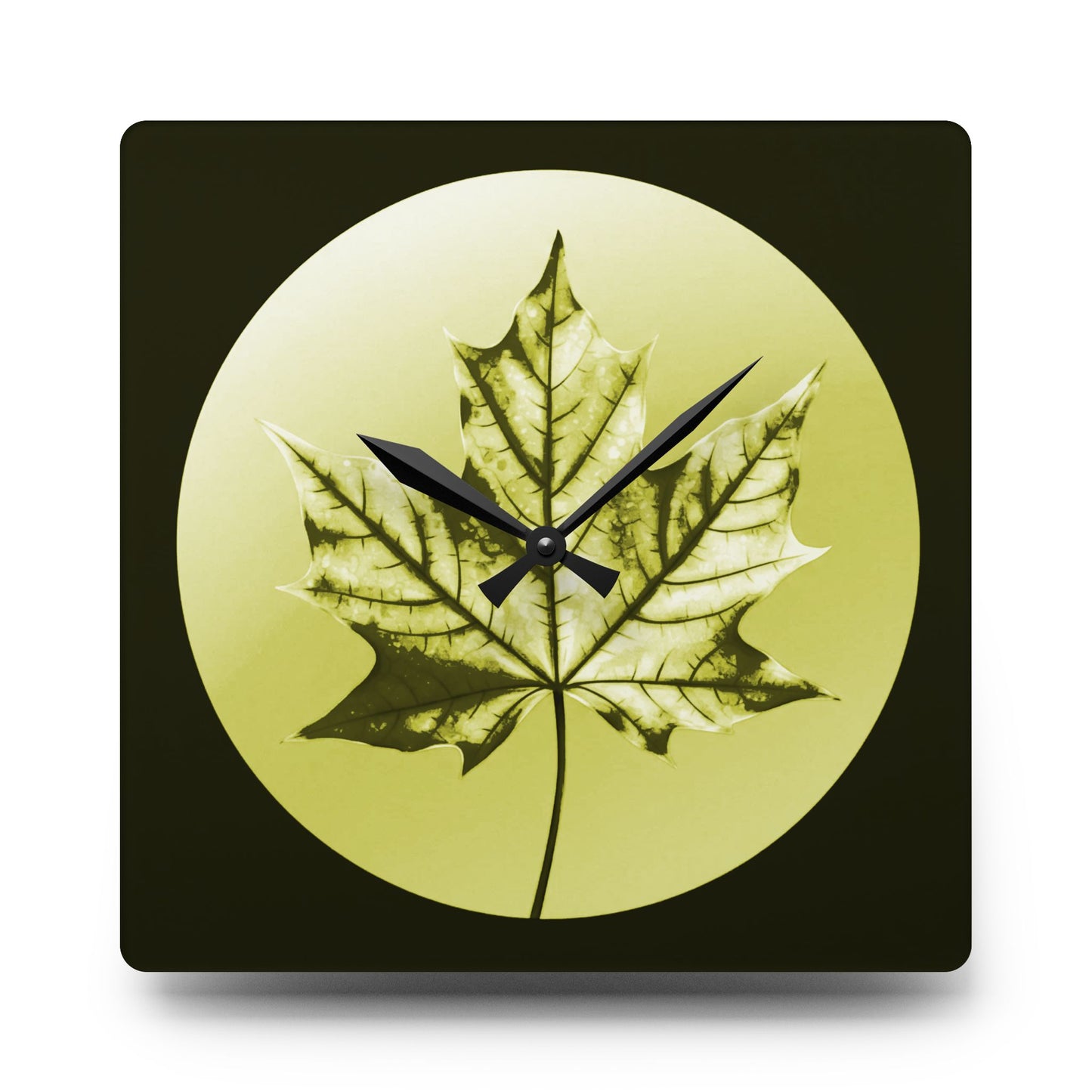 Lemon Maple Leaf Acrylic Wall Clock, Round or Square, 10.75" x 10.75"