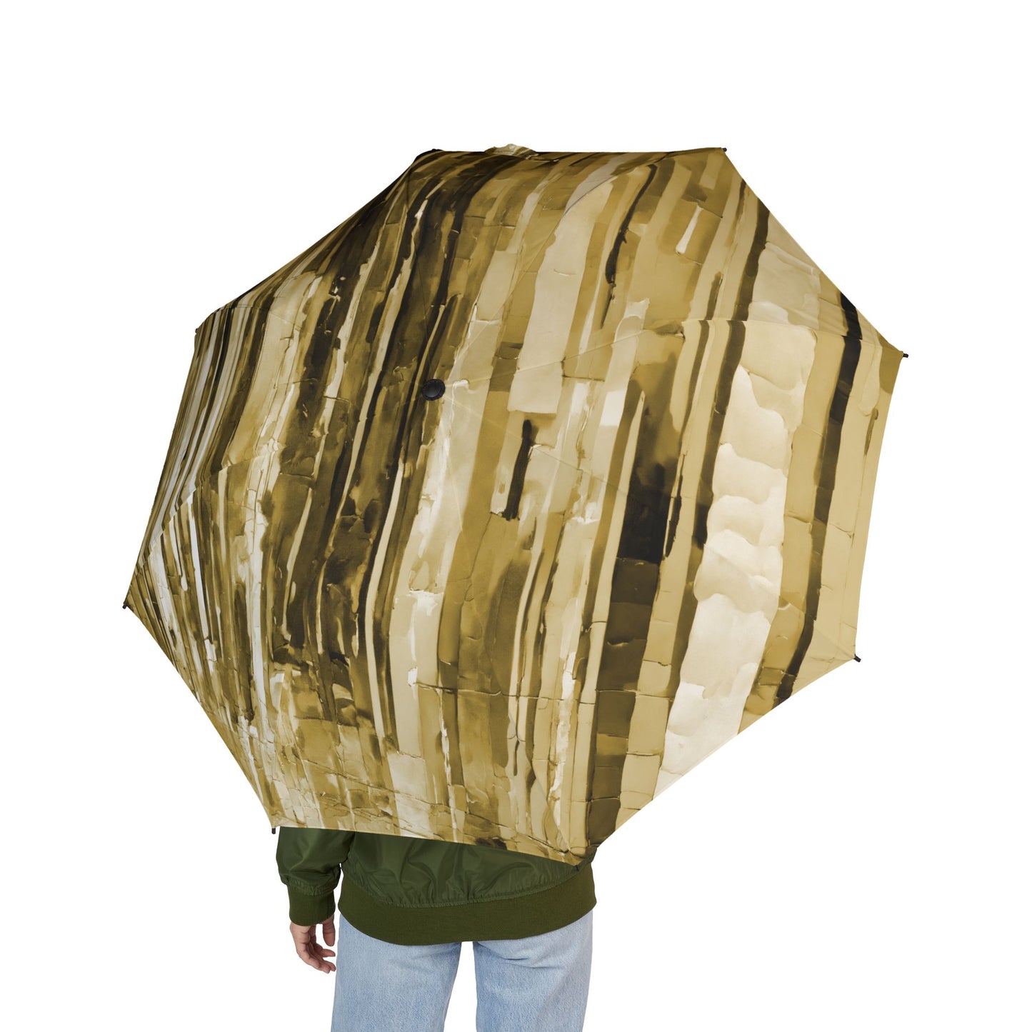 Striped Light Brown Foldable Umbrella - Compact & Chic