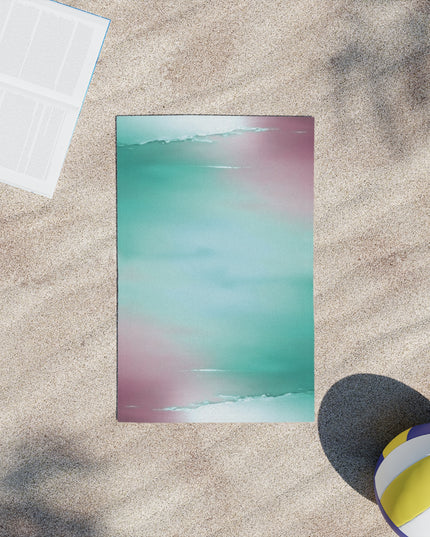 Green Sea Lavender Fog Beach Towel, 18" x 27"