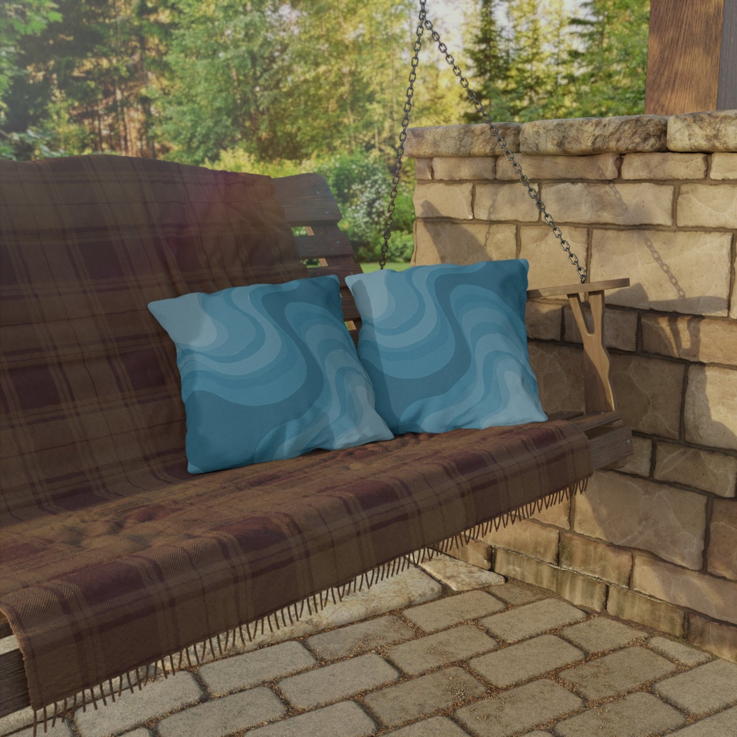 Sky Blue Wavey 16" x 16" Outdoor Pillow