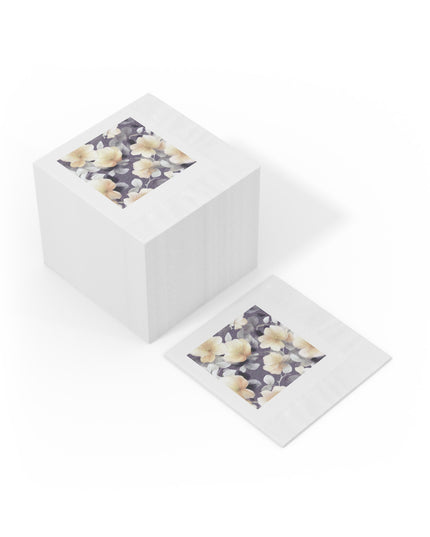 White Blush Floral Bunch White Coined Napkins, 4.8" x 4.8"