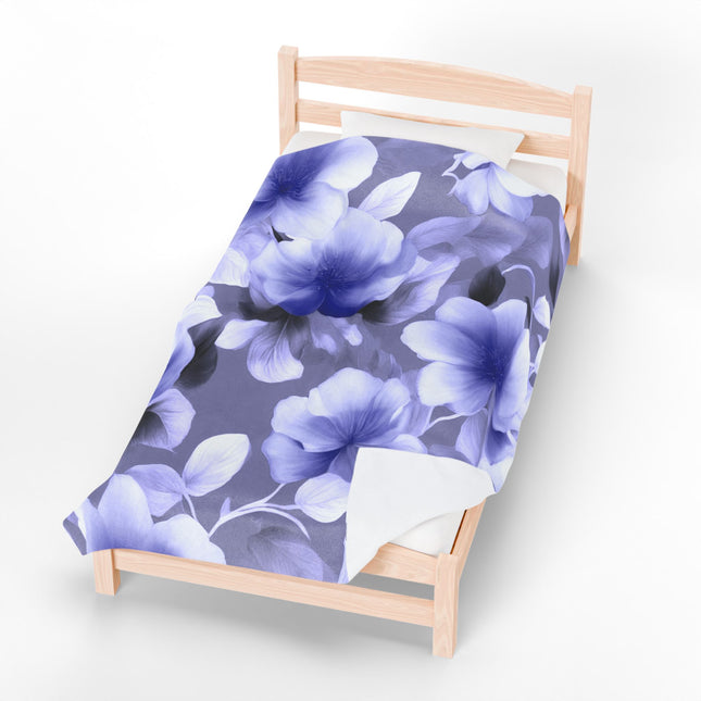 Indigo Blossom Floral Bunch Velveteen Plush Blanket, 60" x 80"