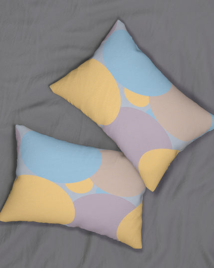 Pastel Baby Blue and Peach Patches Spun Polyester Lumbar Pillow, 20" x 14"