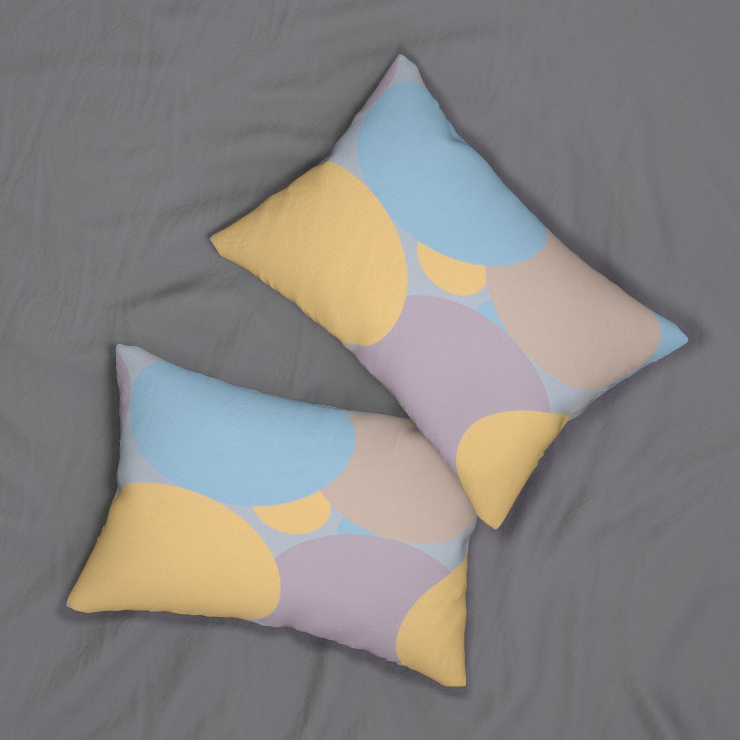 Pastel Baby Blue and Peach Patches Spun Polyester Lumbar Pillow, 20" x 14"