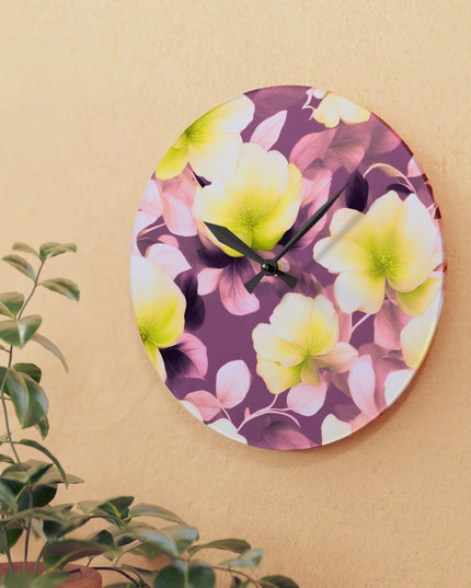 Lemon Blossom Floral Bunch Acrylic Wall Clock, Round or Square, 10.75" x 10.75"