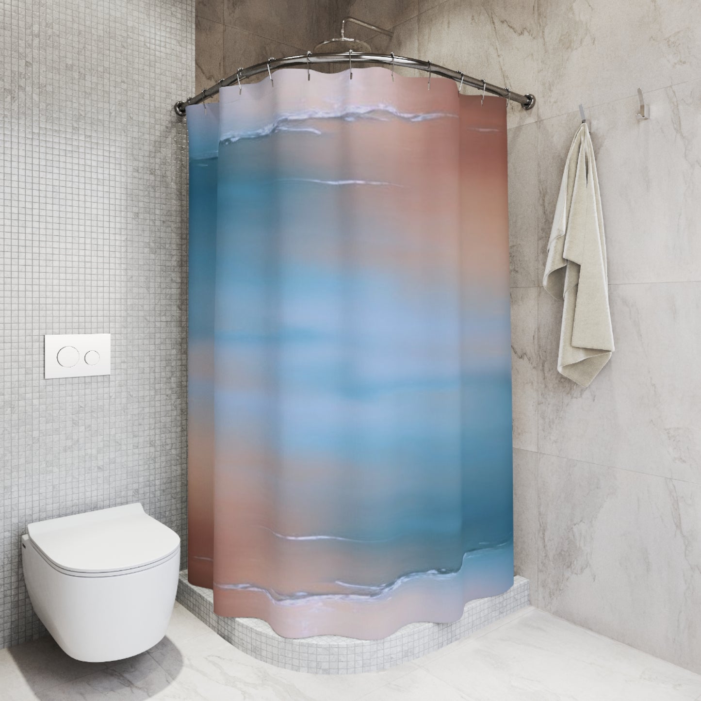 Blue Sea Peach Fog Shower Curtains, 71" x 74"