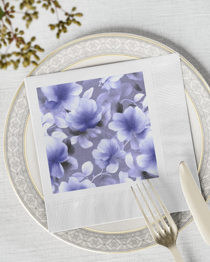 Indigo Blossom Floral Bunch White Coined Napkins, 6.5" x 6.5"