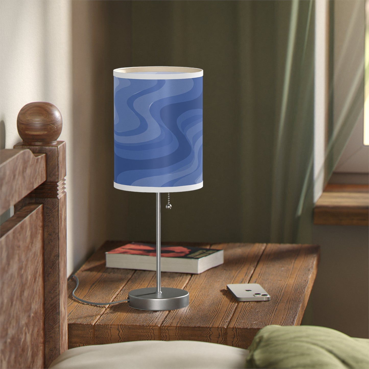Deep Blue Wavey Table Lamp on a White or Silver Stand, US|CA plug