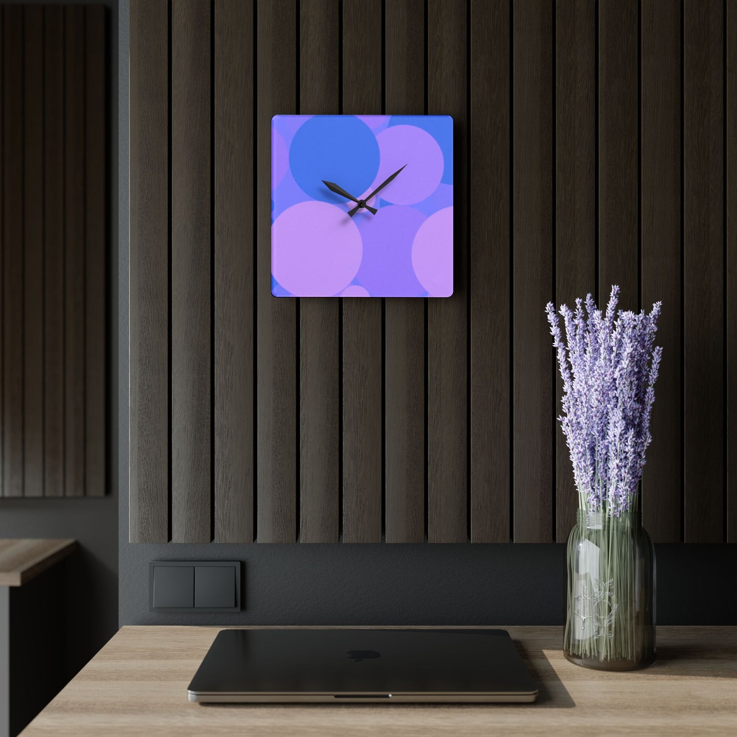 Pastel Purple Family Patches Acrylic Wall Clock, Round or Square, 10.75" x 10.75"