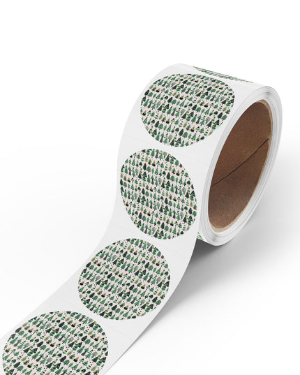 Mini Vintage Green Trees Round Sticker Label Rolls, 2" x 2"