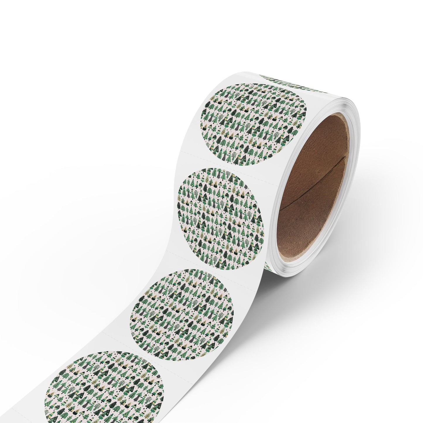 Mini Vintage Green Trees Round Sticker Label Rolls, 2" x 2"
