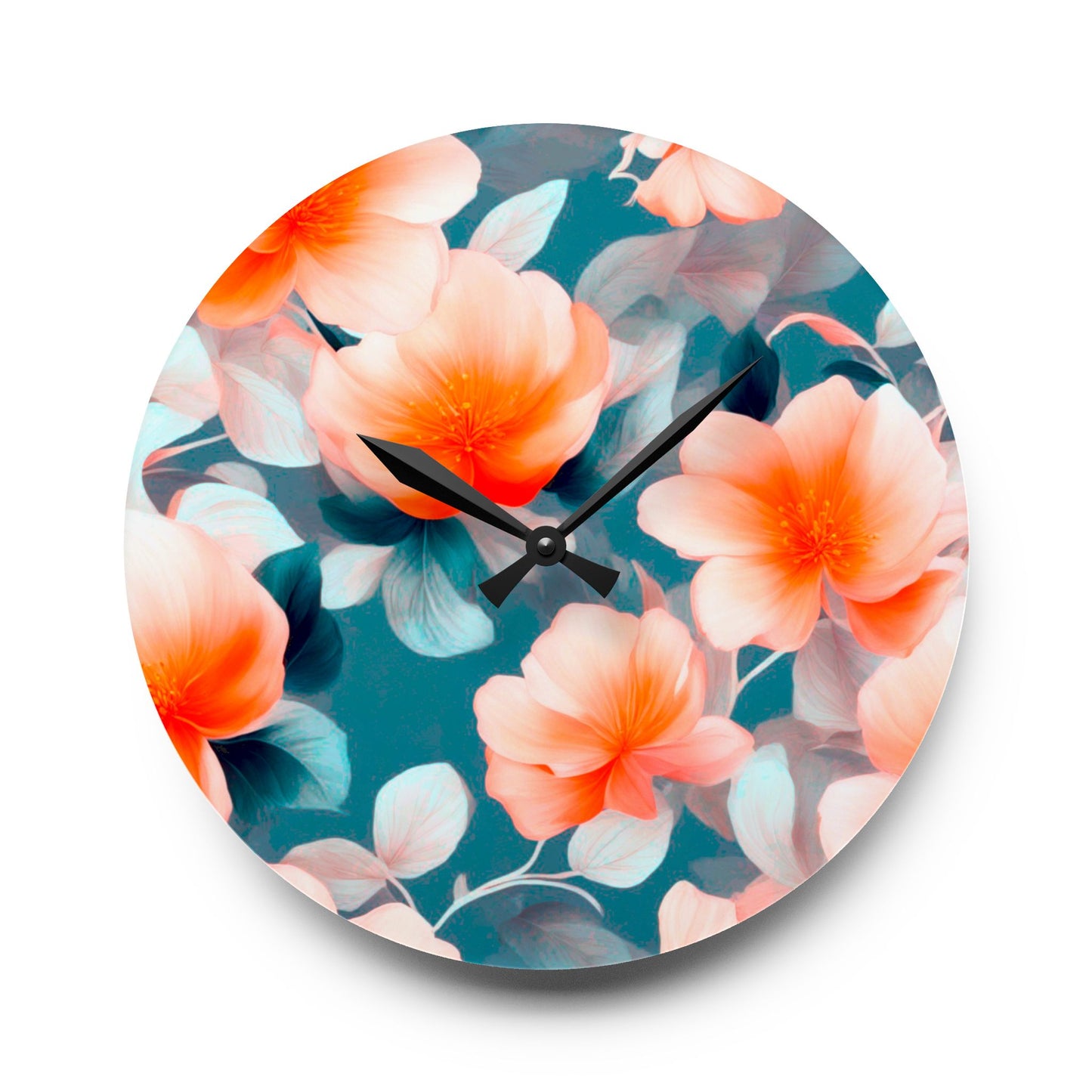 Orange Blossom Floral Bunch Acrylic Wall Clock, Round or Square, 10.75" x 10.75"