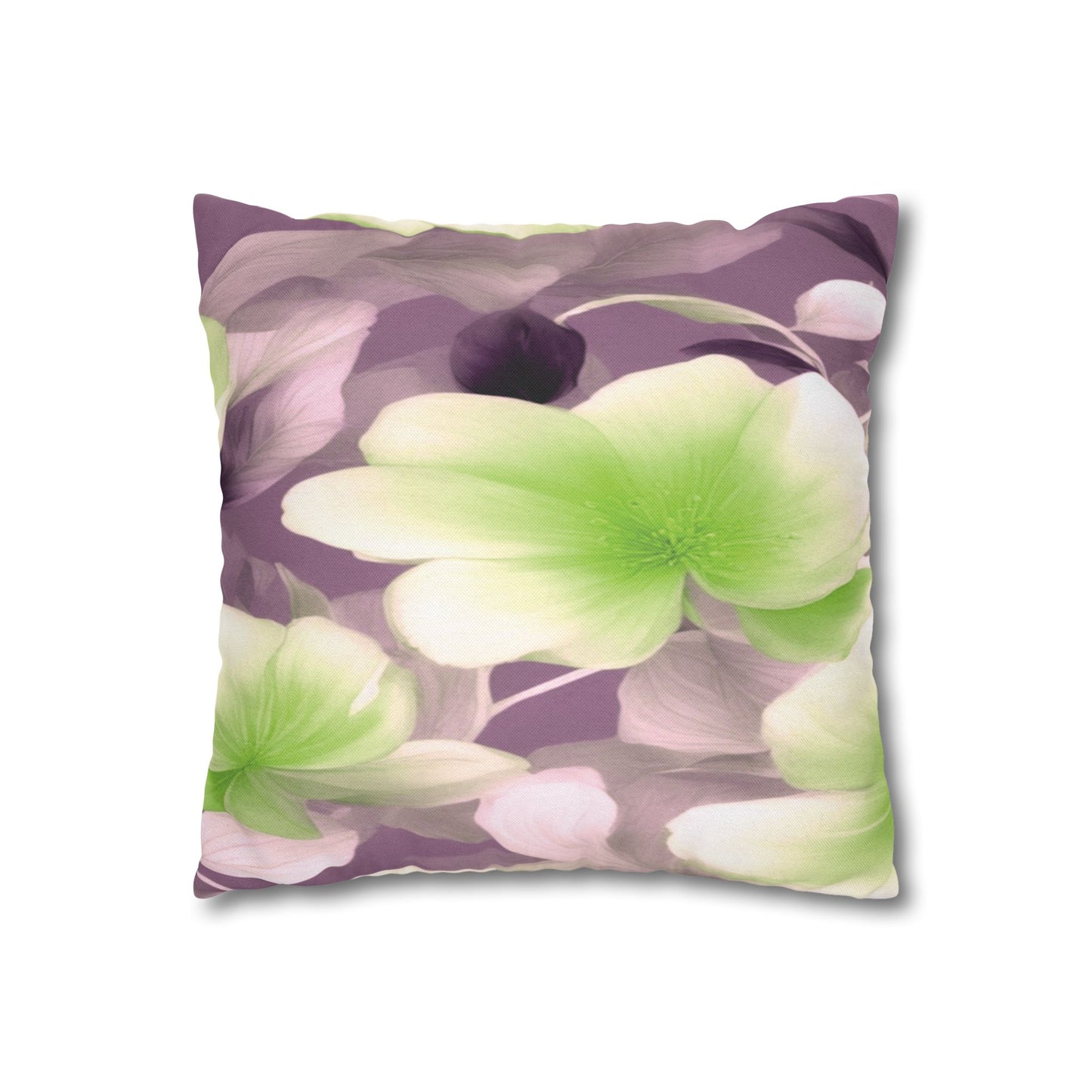 Lime Lavender Floral Bunch Spun Polyester Square Pillowcase, 14" x 14"