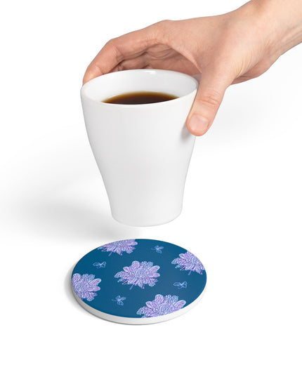 Lavender Floral Butterflies 4" x 4" Round Ceramic Coaster